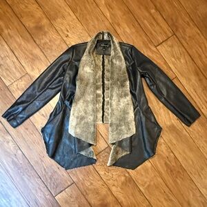 Bagatelle Womens Faux Fur Seude Coat Brown Asymmetrical Wrap Tie Jacket Sz XS